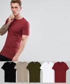 Asos Longline Muscle Fit T-shirt With Crew Neck 5 Pack Save - Multi