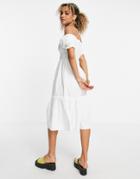 Violet Romance Midi Dress With Colored Stitching In White