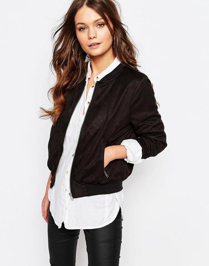 New Look Suedette Bomber Jacket - Black
