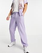 Asos Design Linen Mix Baggy Pants In Purple
