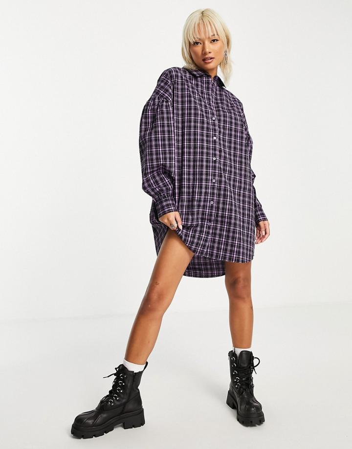 Noisy May Shirt Dress In Purple Check Print