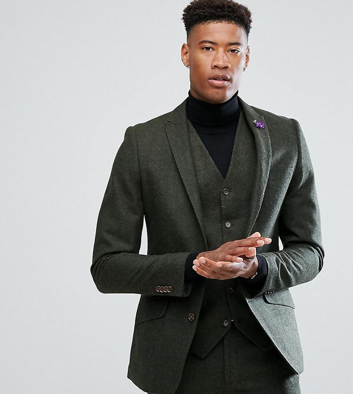 Gianni Feraud Tall Slim Fit Green Donnegal Wool Blend Suit Jacket - Green