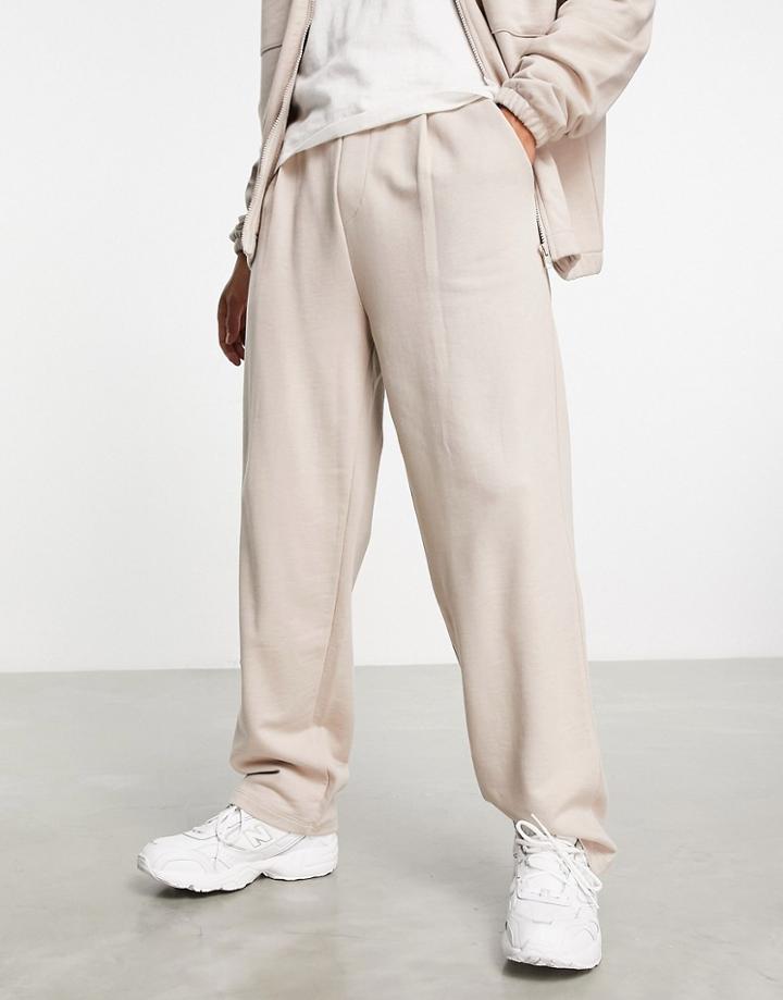 Asos Design Straight Leg Pleat Front Sweatpants In Beige - Part Of A Set-neutral