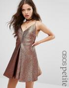Asos Petite Night Deep Plunge A-line Metallic Mini Dress - Brown