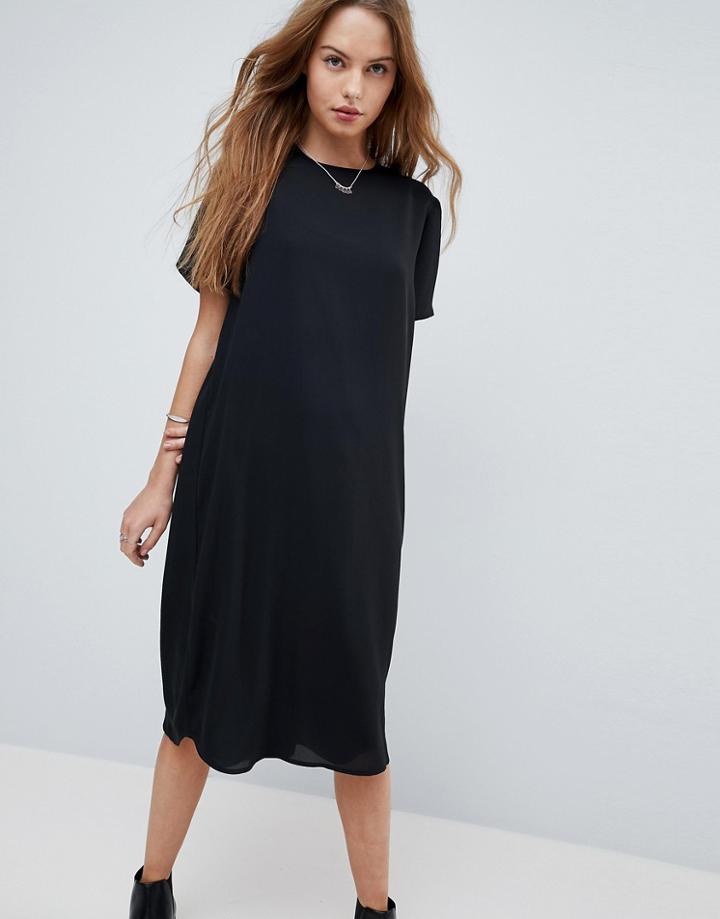 Asos Sheer Shift Midi Dress - Black