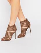 Faith Khaki Caged Heeled Sandals - Khaki