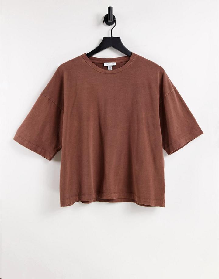 Topshop Oversized Acid Wash T-shirt In Brown