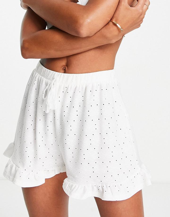 New Look Eyelet Beach Shorts In White