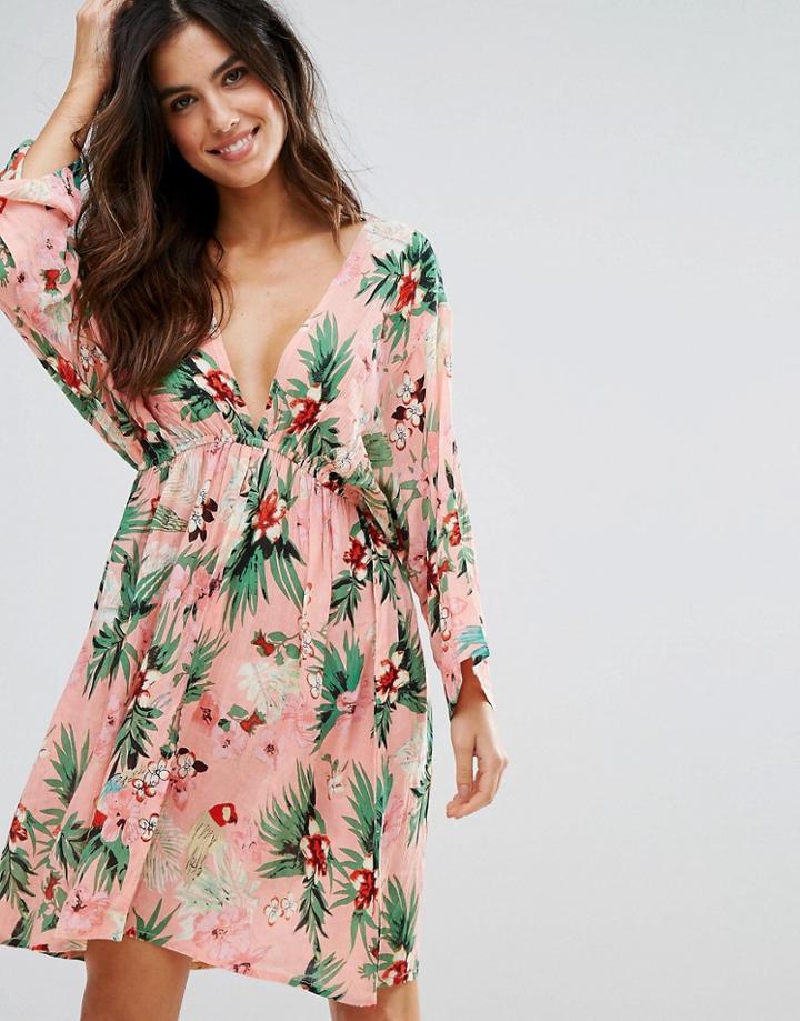 Liquorish Hawaii Palm Print Beach Dress - Multi