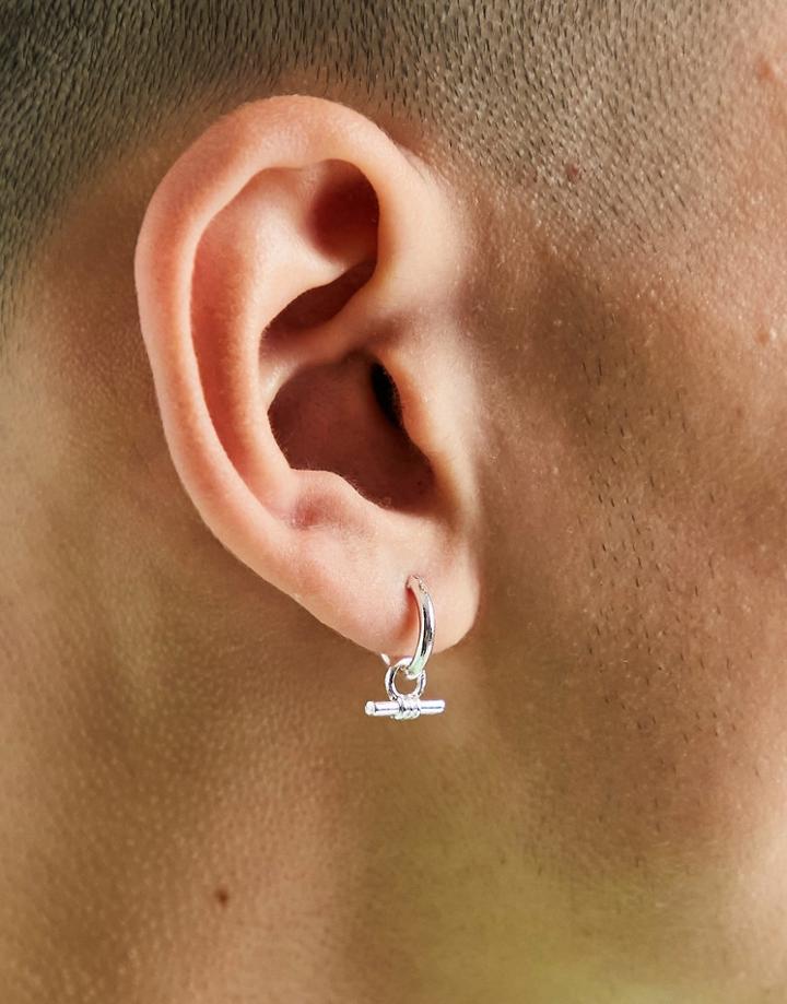 Wftw Drop Hoop Earring With T-bar In Silver