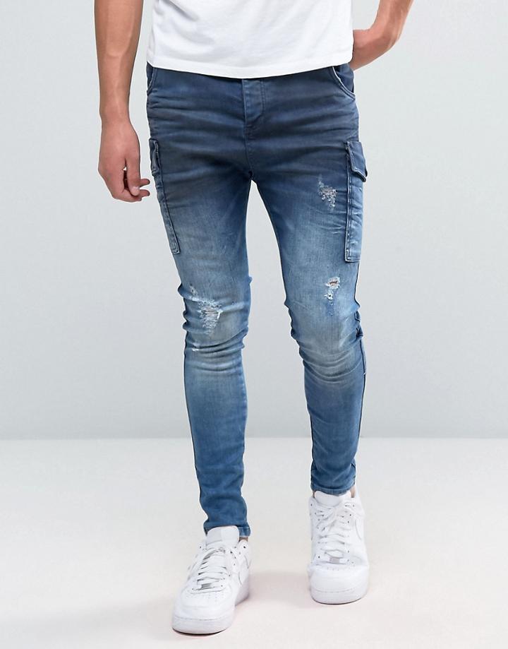 Siksilk Cargo Jeans In Blue - Blue