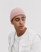 Asos Design Fisherman Beanie With Texture In Light Pink