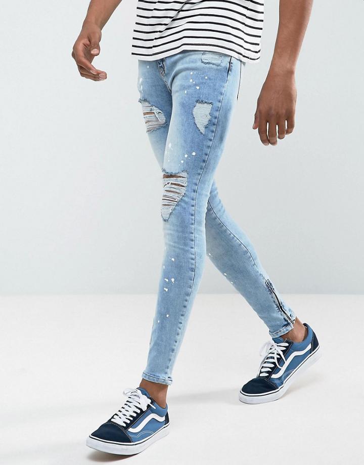 Rose London Super Skinny Jeans With Distressing - Blue