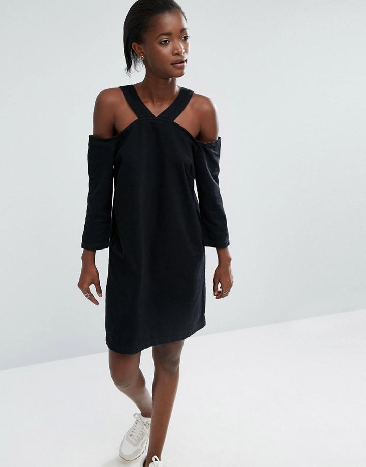 Asos White Cold Shoulder Denim Dress - Black