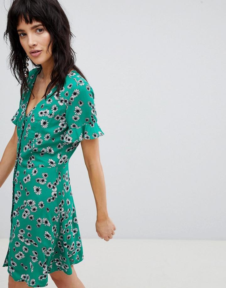 Stradivarius Button Front Dress Plain - Green