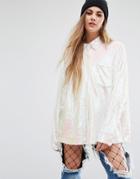 Mad But Magic Oversized Shirt In Sequin - White