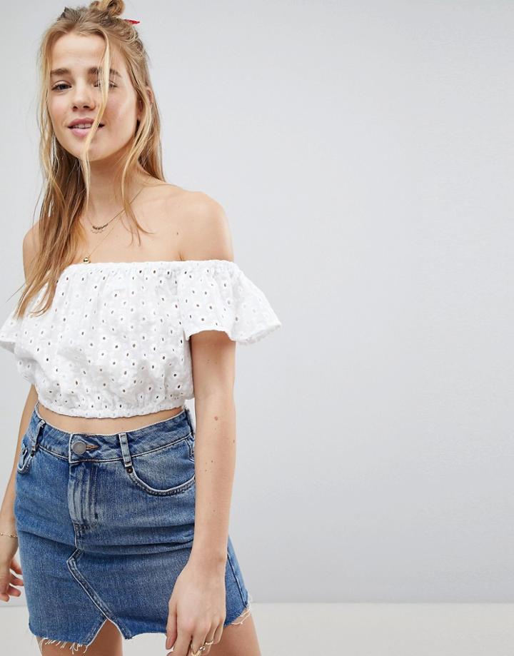 Asos Off Shoulder Broderie Crop Top - White