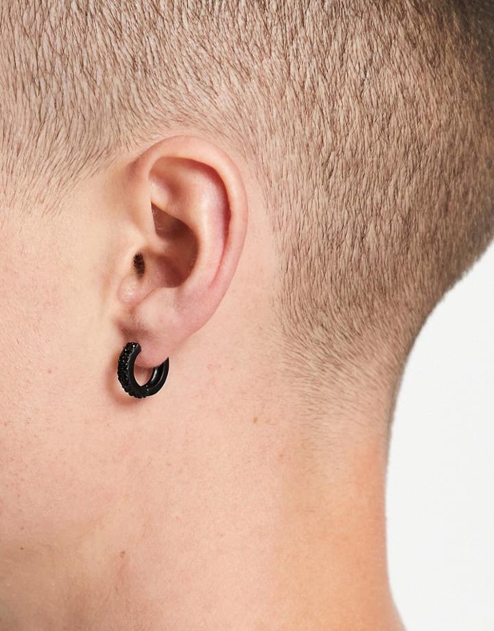 Asos Design Hoop Earrings With Pave Detail In Matte Black