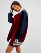 Asos Bonded Bomber Jacket In Velvet With Tipped Rib - Multi