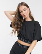 Loungeable Baggy Lounge Top With Short Sleeve And Logo Elastic Detail In Black