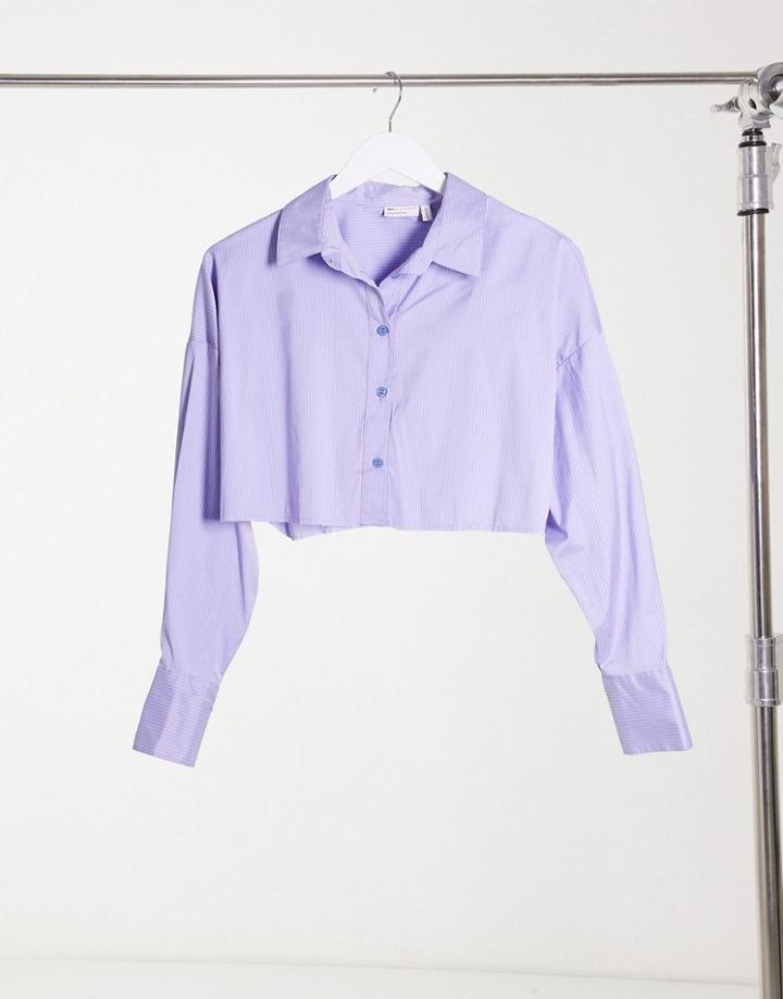 Asos Design Cropped Shirt With Raw Hem In Pink And Blue Stripe-multi