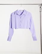 Asos Design Cropped Shirt With Raw Hem In Pink And Blue Stripe-multi