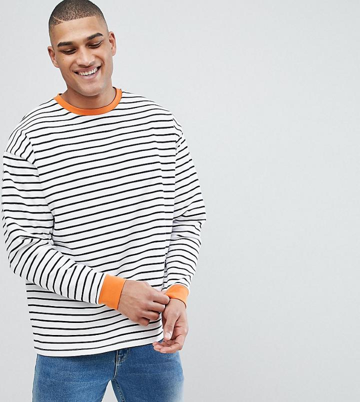 Asos Tall Striped Oversized Sweatshirt In Black & White - Black
