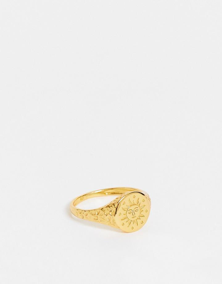 Bloom & Bay Gold Plated Signet Ring With Sun Detail
