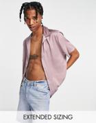 Asos Design Relaxed Deep Revere Satin Shirt In Recycled Polyester In Dusty Pink - Pink