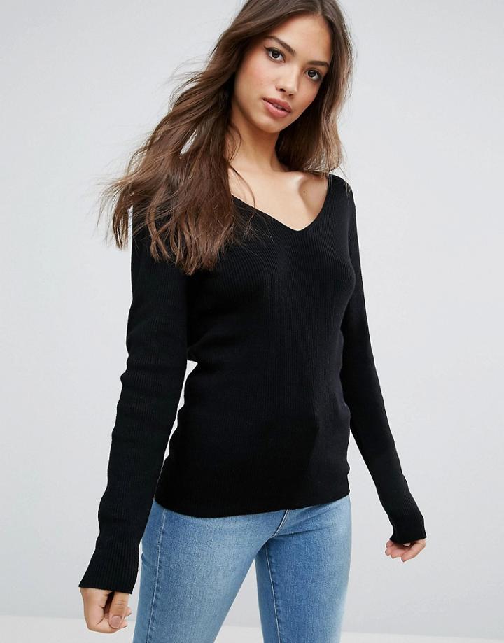 Vero Moda Ribbed Sweater With V Neck - Black
