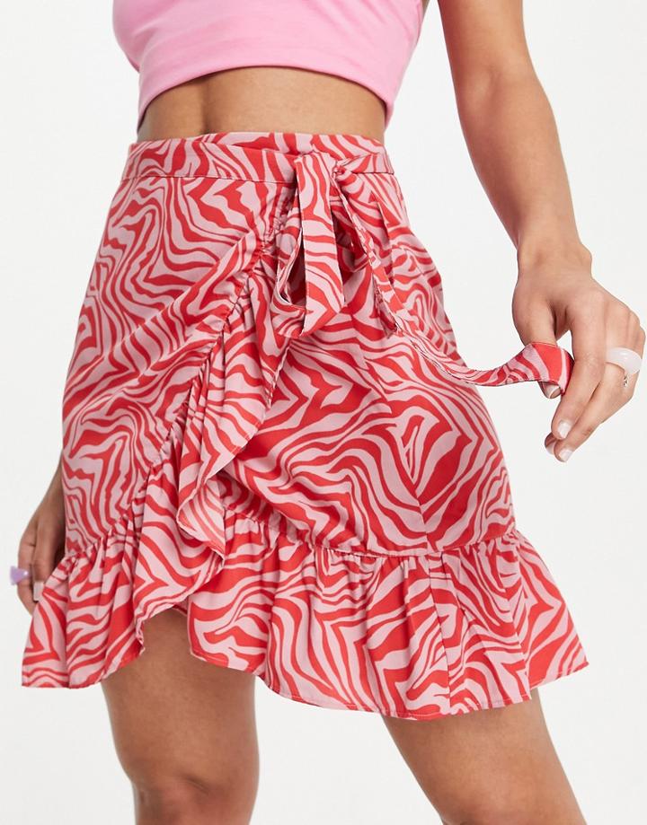 Only Cody Wrap Skirt In Pink Zebra Print-multi