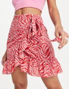 Only Cody Wrap Skirt In Pink Zebra Print-multi