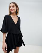 Lost Ink Romper With Ruffle Layer - Black