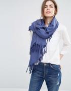 Becksondergaard Oversized Scarf With Tassels In Navy Blue - Navy