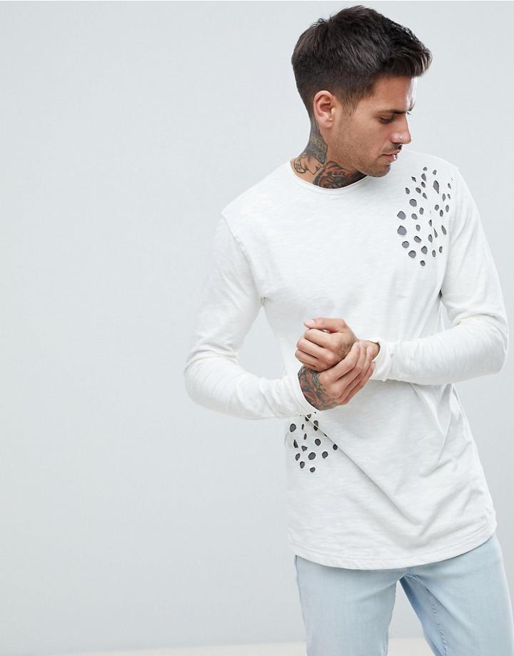 Ringspun Distressed Long Sleeve Top - White