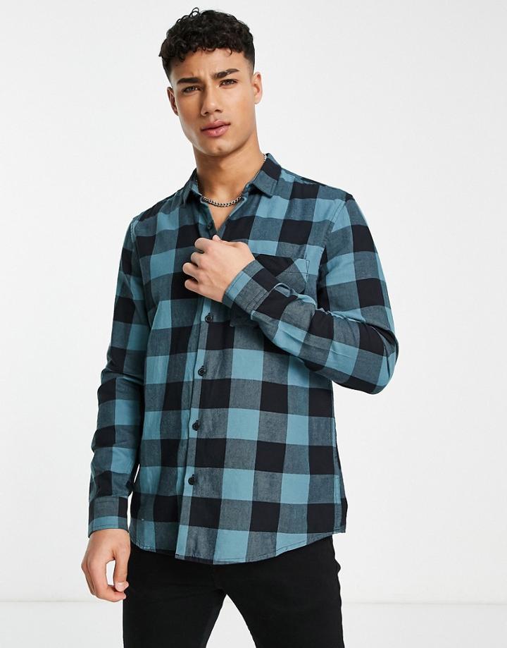 New Look Long Sleeve Buffalo Check Shirt In Green
