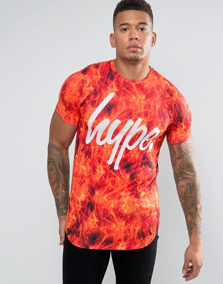 Hype Logo T-shirt In Fire Print - Orange