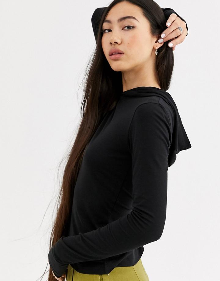 Weekday Andie Hooded Long Sleeve Top In Black