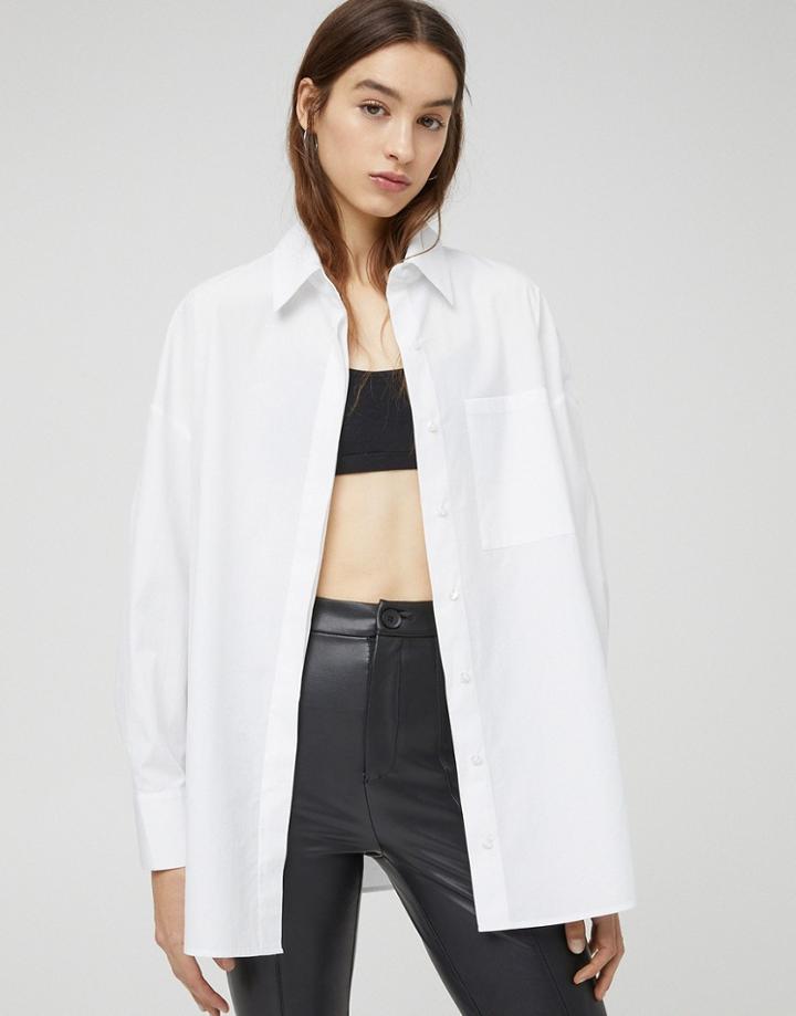 Pull & Bear Poplin Shirt In White