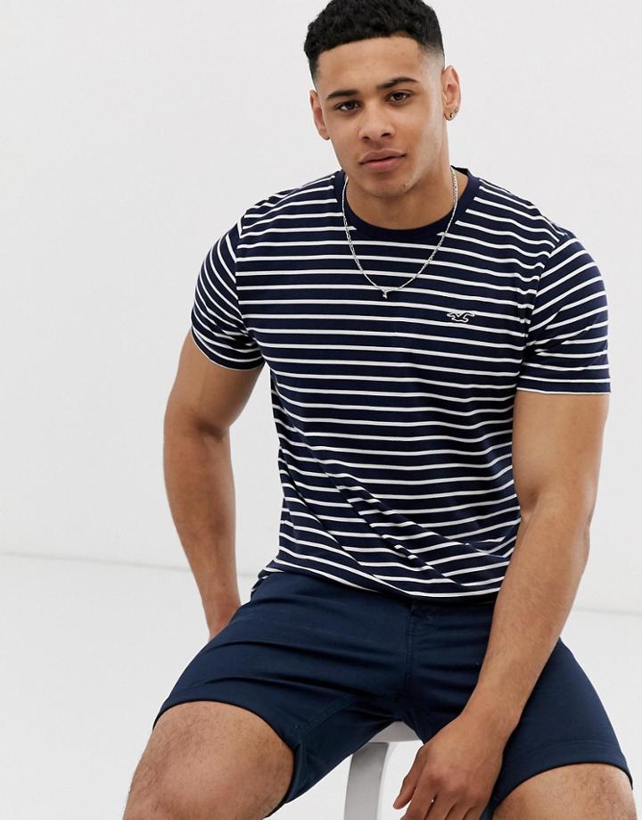 Hollister Icon Logo Stripe T-shirt In Dark Blue