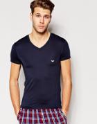 Emporio Armani V Neck Cotton Short Sleeve Top In Extreme Muscle Fit - Navy