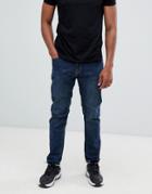 Bershka Straight Fit Jeans In Dark Blue - Blue