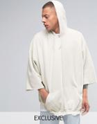 Reclaimed Vintage Super Oversized Hoodie With Overdye And 3/4 Length Sleeves - Stone