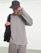 Reebok Natural Dye Waffle Long Sleeve Top In Boulder Gray