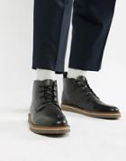 Dune Lace Up Boots With Pebble Grain In Black - Black