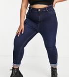 River Island Plus Mid Rise Booty Sculpt Skinny Jeans In Dark Blue-blues