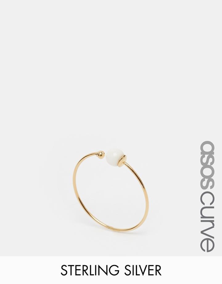 Asos Curve Gold Plated Sterling Silver Fine Open Bead Ring - White