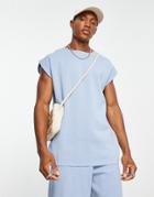 Asos Design Milano Knit V-neck Tank In Blue - Part Of A Set