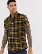 Asos Design Stretch Slim Check Shirt In Mustard - Yellow