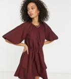 Asos Design Tall Cotton Poplin Smock Mini Dress In Oxblood-red